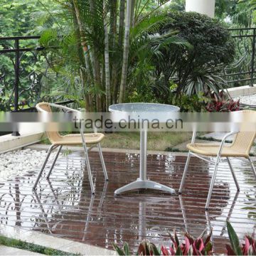 Aluminum polished garden furniture, rattan furniture, cafe outdoor chairs and table with 3 pieces