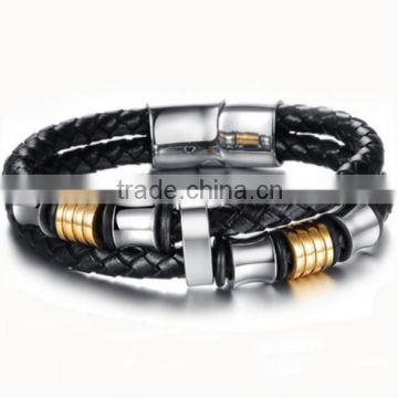 Stainless Steel Buckle Braided Leather Wrap Bracelet