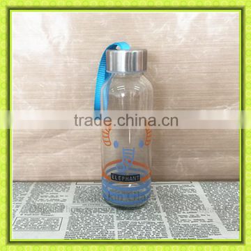Drinking glass type elephant patterned glass tumbler with metal screw cap
