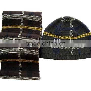 winter acrylic boy beanie hat and scarf