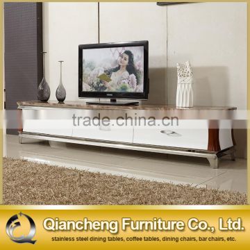 Modern Marble Top Metal TV Cabinet with Showcase