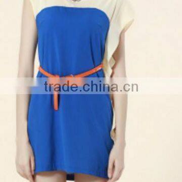 Symmetrical sleeve type mosaic dress compliant impact color skirt