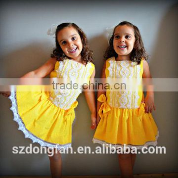 2016 Girls Boutique Dress Children Yellow Lace Dress Baby Pretty Princess