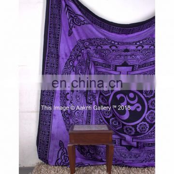 Indian Tapestry Purple Color Om Square Round Print Double Cotton Tapestry Bohemian Wall Hanging