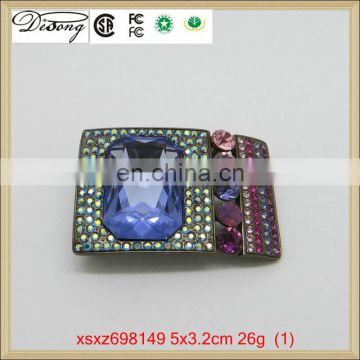 China wholesale rectangle rhinestone pin brooch with bule diamond