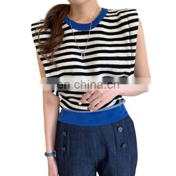 TWOTWINSTYLE Elegant Striped Women Vest O Neck Sleeveless Loose Hit Color Knitting Casual