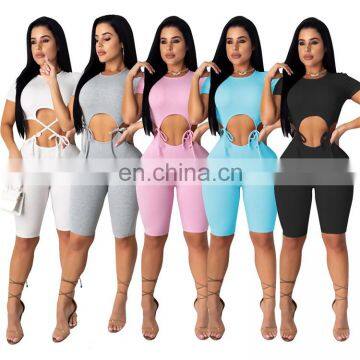 Wholesale Women One Piece Short Sleeve Bodycon  Sexy Tight Jumpsuit