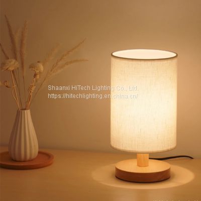 Modern Wood LED Table Lamp Nordic solid Wood Table Lamp Fabric Cylindrical Lamps Bedroom Bedside LED lighting Fixtures