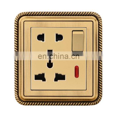 Type 86 Universal 5 pin Wall Socket With Switch 16A Copper Wire Drawing Panel Sockets And Switches Electrical With LED Light