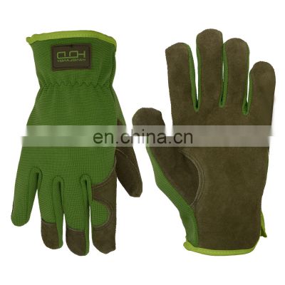 HANDLANDY Green Breathable Flexible Gardening Safety Leather Mechanic Work Gloves For Men Women