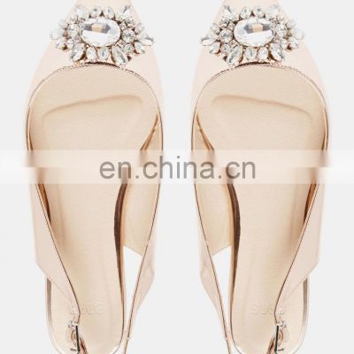 artificial stone embellished women shoes ladies flat party sandals shoes