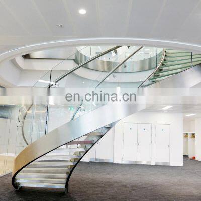 Custom Designs Indoor Tempered Glass Railing Treads Spiral Staircase