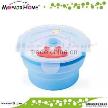 Round foldable silicone lunch boxes with lockable lids