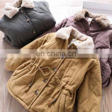 Winter specials quilted drawstring waist fur lining boys and girls jacket coat