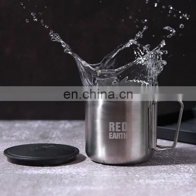 GiNT 420ML Customized Folded Handle Water Cup 304 Stainless Steel Coffee Mug for Drinking Water Directly