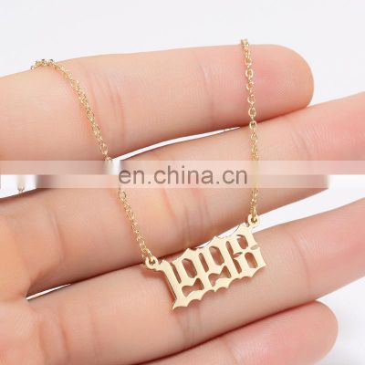 Stainless Steel Birth Year Necklaces Custom Number Pendant Year Necklace