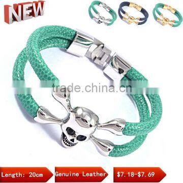 Wholesale Customized Logo Genuine leather silver gold skull bangle bracelet for ARSL-04599                        
                                                Quality Choice