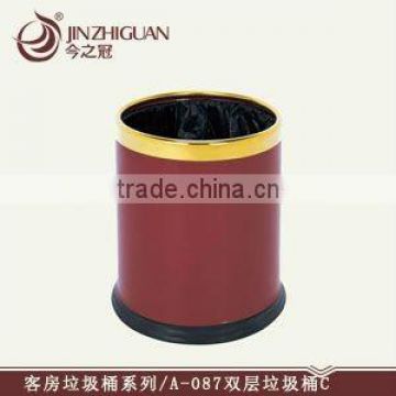Stainless steel leather office trash can (A-087C)