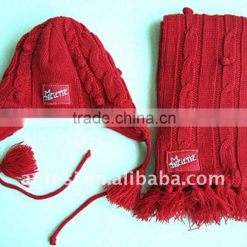 100% acrylic knitted scarf and hat sets