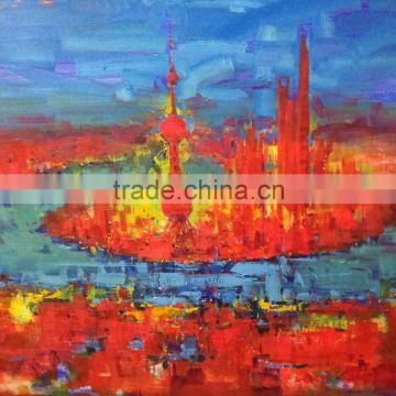 Hand painted heavy pallet cityscape oil painting of Shanghai from ROYI ART