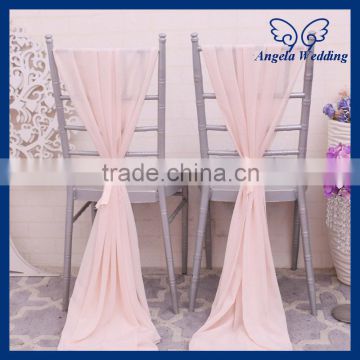 SH004E cheap elegant fancy wedding blush pink chiffon chair sash with ribbon