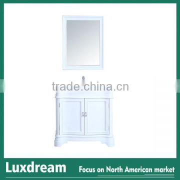 White 36" classic solid wood bathroom vanity with elegant mirror