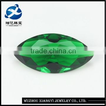 Marquise shape machine cut green colored lab created glass gems for jewelry