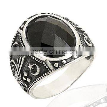 925K Sterling Silver Ottoman Tugra MoonStar Men Ring