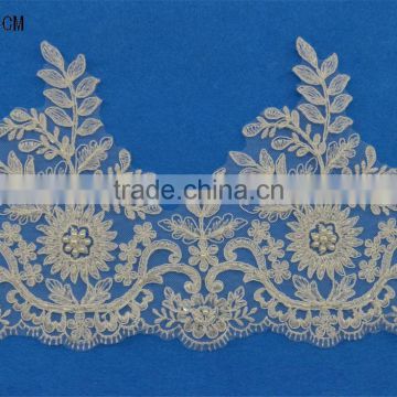 2017 new york wholesale pearl beaded decorative lace trim for bridal veil
