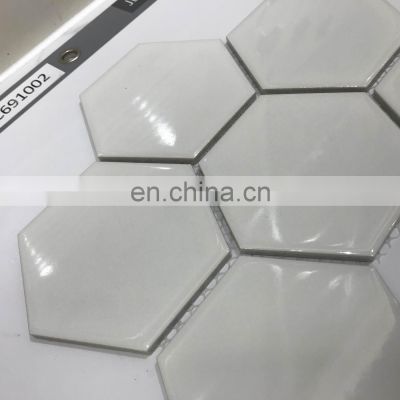 256x197mm High Glossy White Color Hexagon Ceramic Mosaic Wall Mosaics Hot Melt Glass Mosaic Tiles From Foshan
