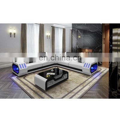 G8046B L shaped modern design sectional genuine leather living room sofa set