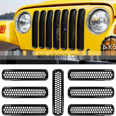 Black Round Hole Mesh Front Door Grill Gate Inserts Kit For Jeep