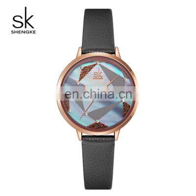 SHENGKE Fashion Gorgeous Woman Watch Powder Shiny Shell Dial Decorate With Diamond JapanQuartz Watches K0117L