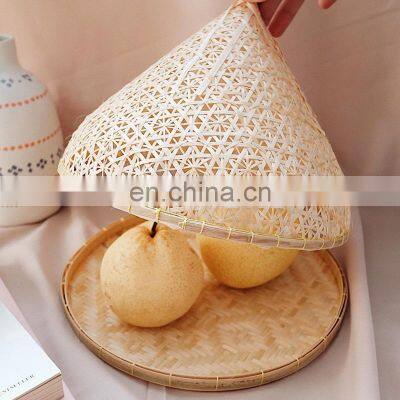 Handmade Bamboo Weave Serving Tray With Cover Food Cover with Dome Mesh