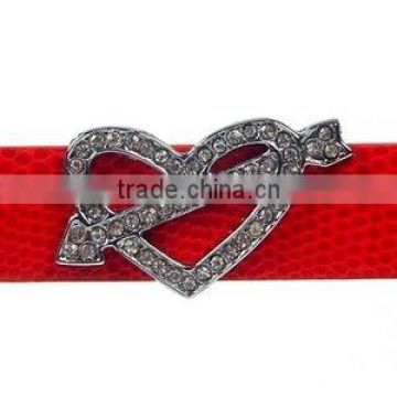 Heart with Arrow 18mm Rhinestone Slide Charms Wholesale, fits 18mm width Leather Bracelet