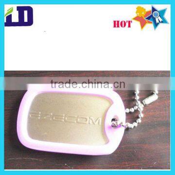 pink color blank dog tag with silicone wrap