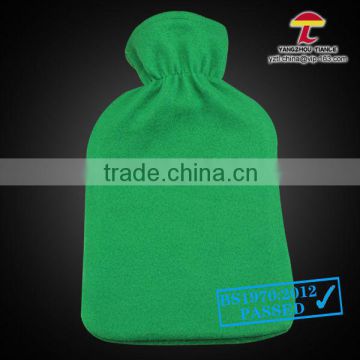 2000ml rubber hot water bag with green fleece cover