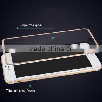 2015 small frame titanium alloy for iphone6 tempered glass screen protector