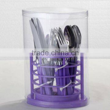 16PCS Best Home Stainless Steel Tableware Set With Purple Plastic Handle