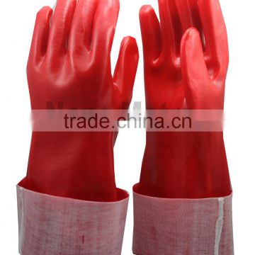 NMSAFETY Interlock liner Full dip gauntlet red pvc coated work gloves 30cm long sleeve smooth finish