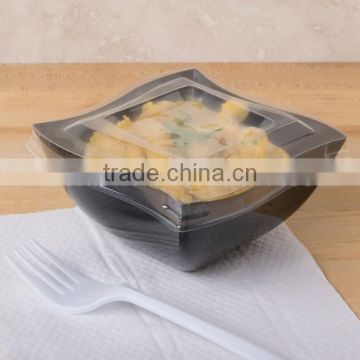 FOOD GRADE Plastic Wavy 8 oz black square Bowl for sale,OEM plastic Wavy black square lunch bowl 8 oz for sale