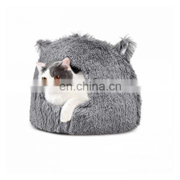 luxury long fur fabric dog accessories bed soft outdoor cute dog cave bed