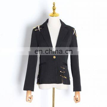 TWOTWINSTYLE Hollow Out Patchwork Lace Up Notched Long Sleeve Slim Elegant Women's Blazer