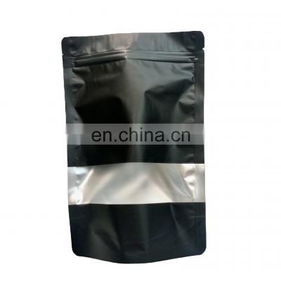 8oz Aluminum foil heat seal plastic matte black stand up plastic pouch with zipper and window