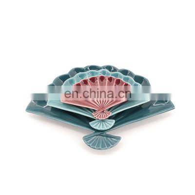 multicolored small fan shaped sundries device smooth decorative plate ceramic house craft jewelry dish