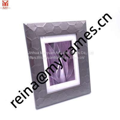 PS Plastic Metal Brushed Irregular Hexagonal Silver Wide Side Photo Frame