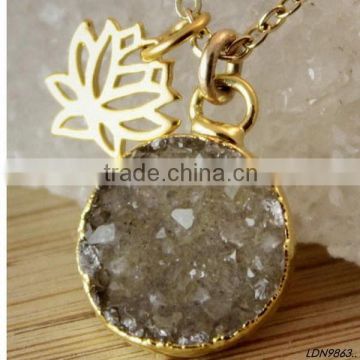 Fashion long chain crystal pendant neckalce druzy quartz jewelry hot sale summer product