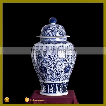 66cm tall large porcelain decorative blue and white temple ginger jar for sale