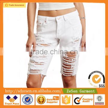Heavy Distressed Detail Bermuda Denim Jeans Shorts For Women Wholesale Apparel Clothing