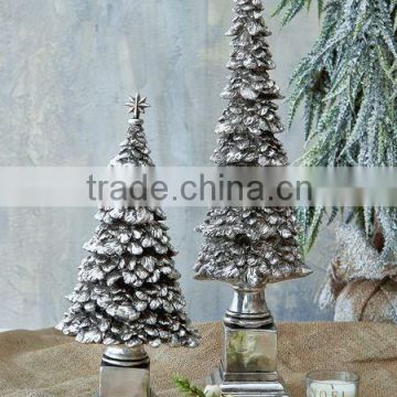 Large polyresin silvery christmas tree ornament for Xmas decoration